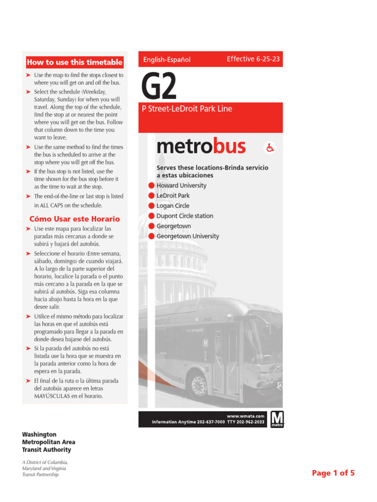 G2 Bus Timetable for Washington Area | PDF | The United States | Holidays
