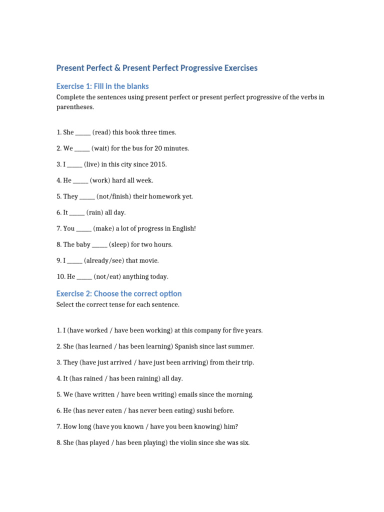 Present Perfect Tense Exercises Guide | PDF | Languages | Foreign ...