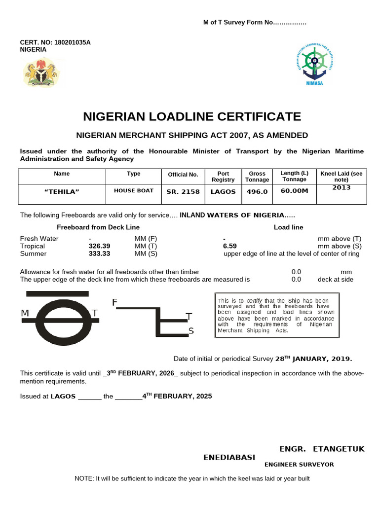 Nigerian Loadline Certificate Details | PDF | Shipbuilding | Naval ...