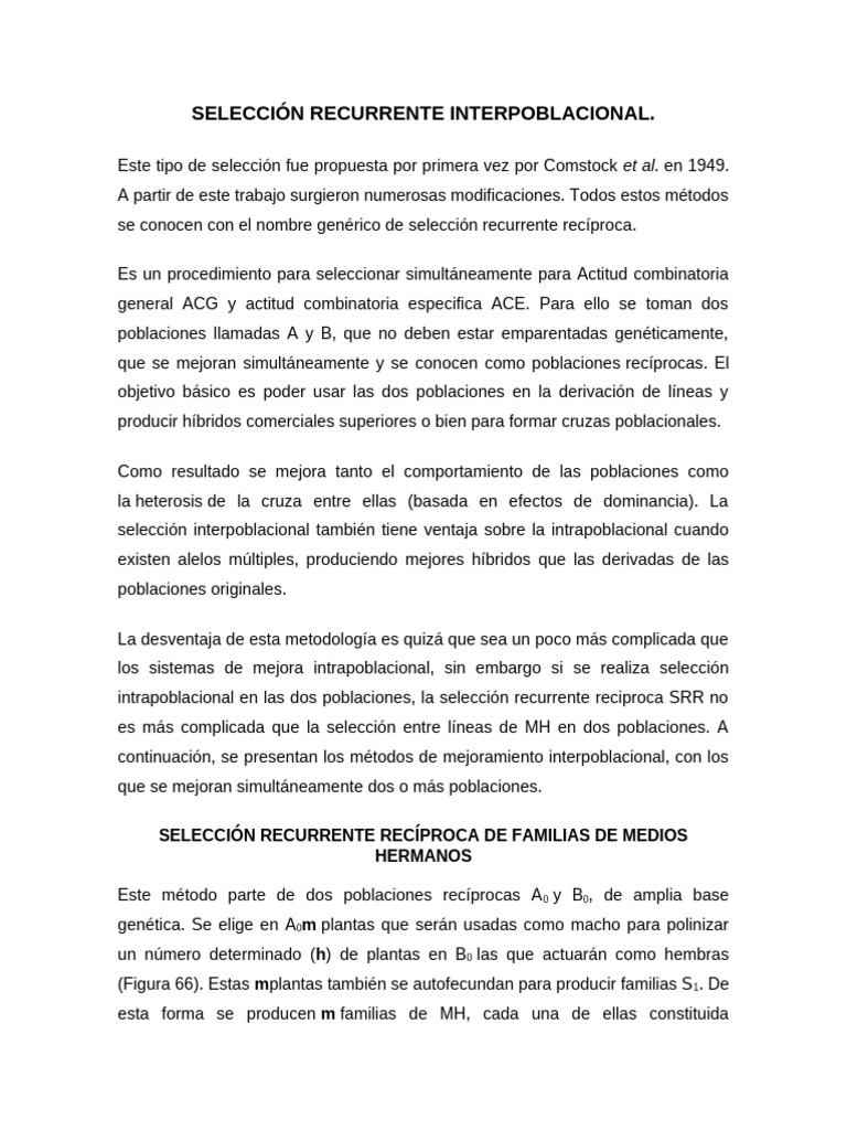 Selección Recurrente Interpoblacional | PDF | Biología evolucionaria ...