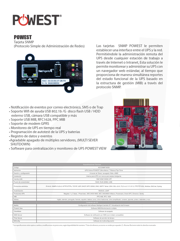 Especificaciones de UPS POWEST y Netility | PDF | Transport Layer ...