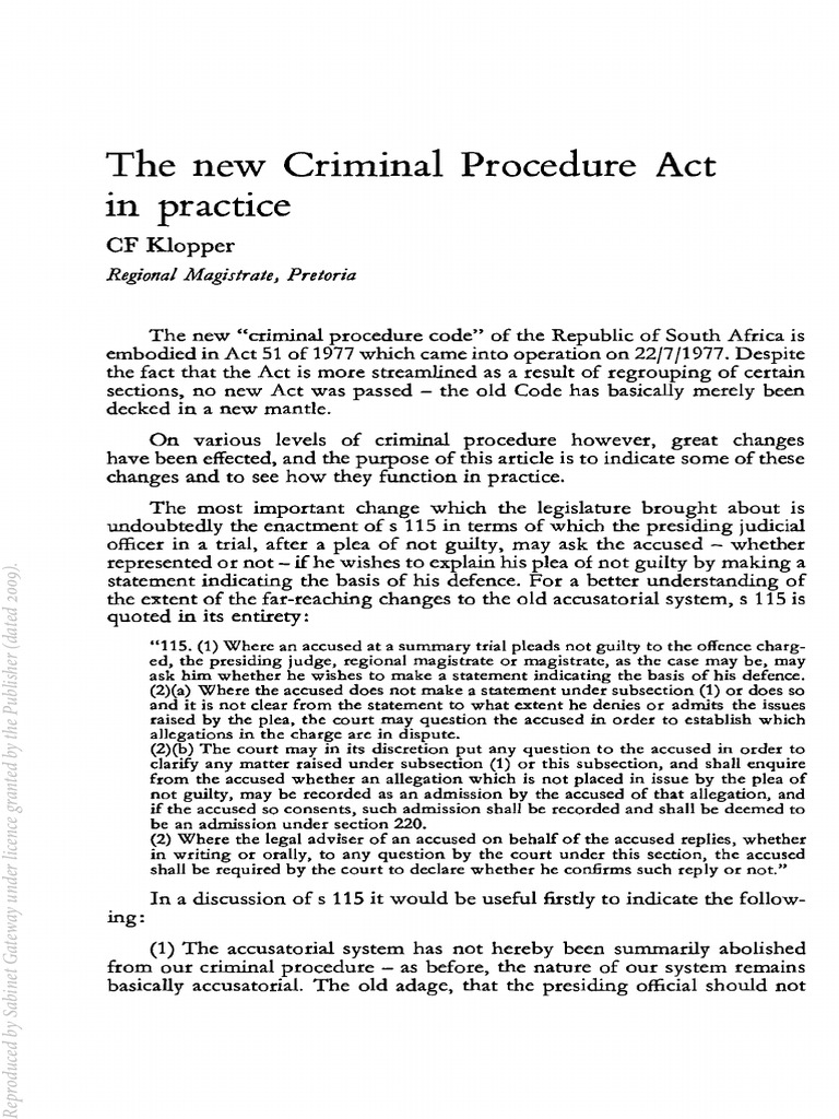 Changes in South Africa's Criminal Procedure | PDF | Criminal Procedure ...