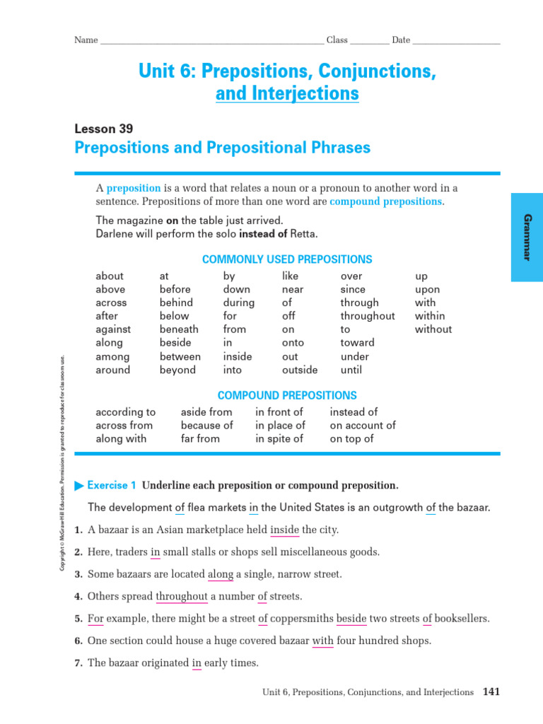 Prepositions and Conjunctions Guide | PDF | Linguistic Morphology ...