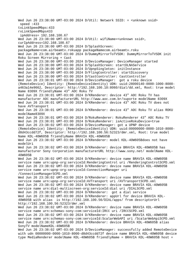 Roku and Sony TV Device Logs | PDF | Computing | Application Layer ...