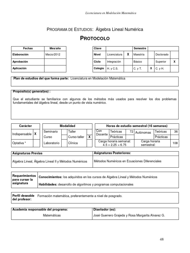Álgebra Lineal Numérica en Modelación | PDF | Matemáticas | Matemáticas ...