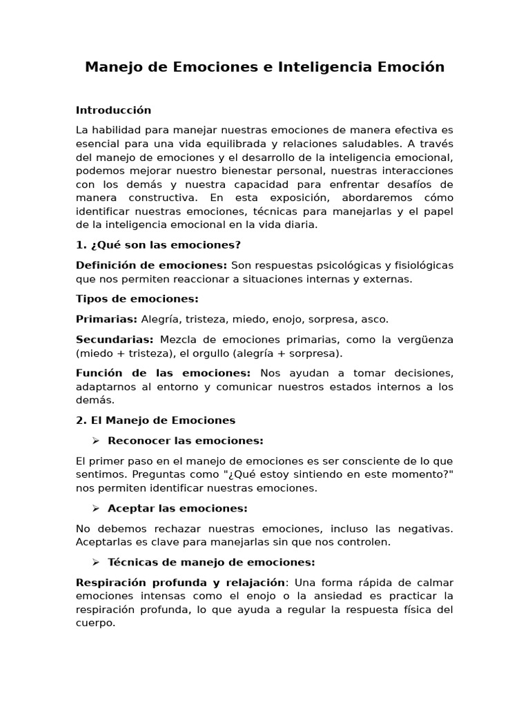 Manejo de Emociones e Inteligencia Emocional | PDF | Las emociones ...