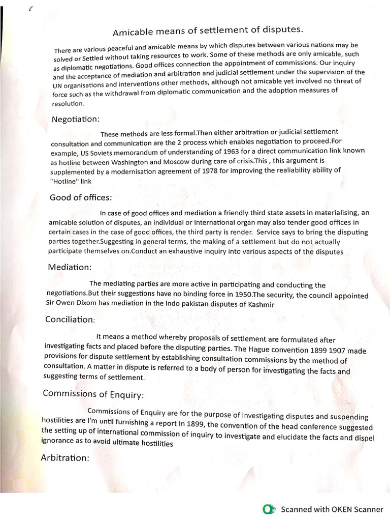 Amicable Means of Settlement of Disputes | PDF