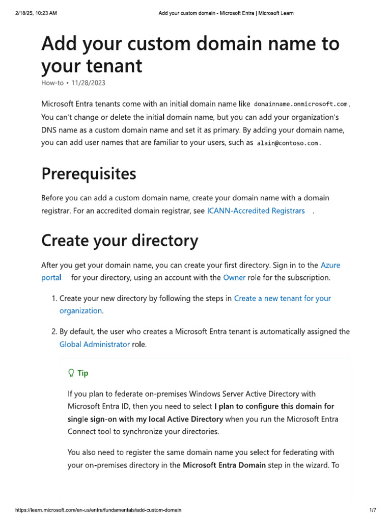 Add Your Custom Domain Name To Your Tenant | PDF