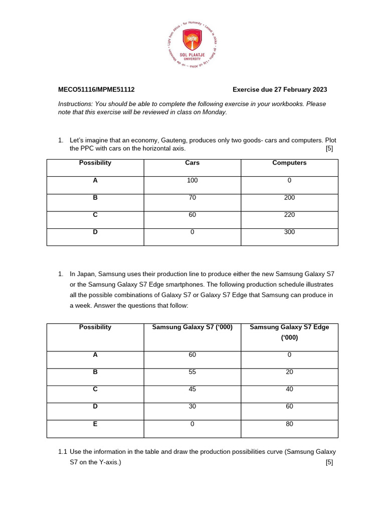 Exercise: PPC and Opportunity Cost | PDF