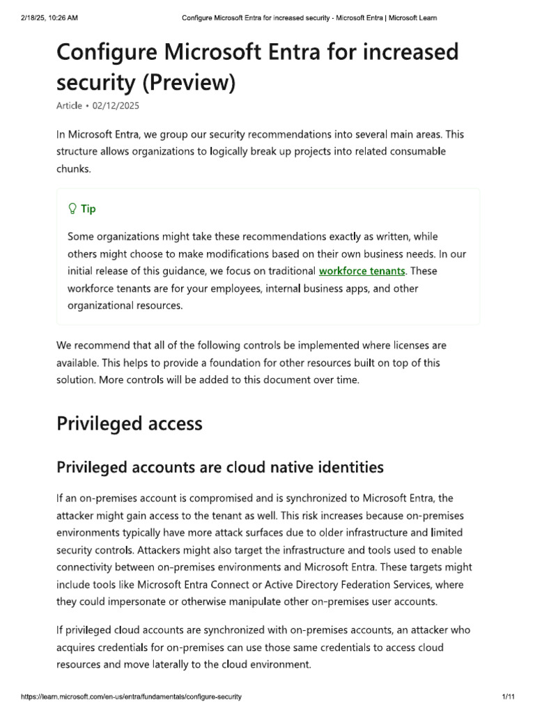 Configure Microsoft Entra For Increased Security | PDF