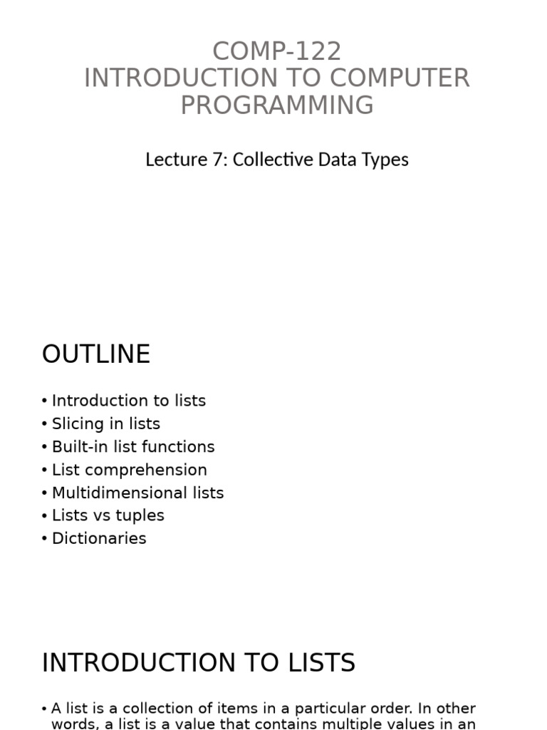 Lecture 7 Collective Data Types (1) | PDF | Computing | Software ...