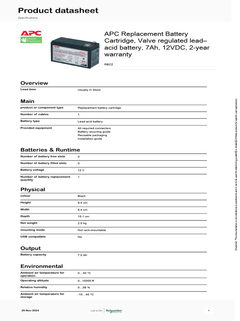 APC RBC2 12V 7Ah Replacement Battery | PDF | Electrical Engineering ...
