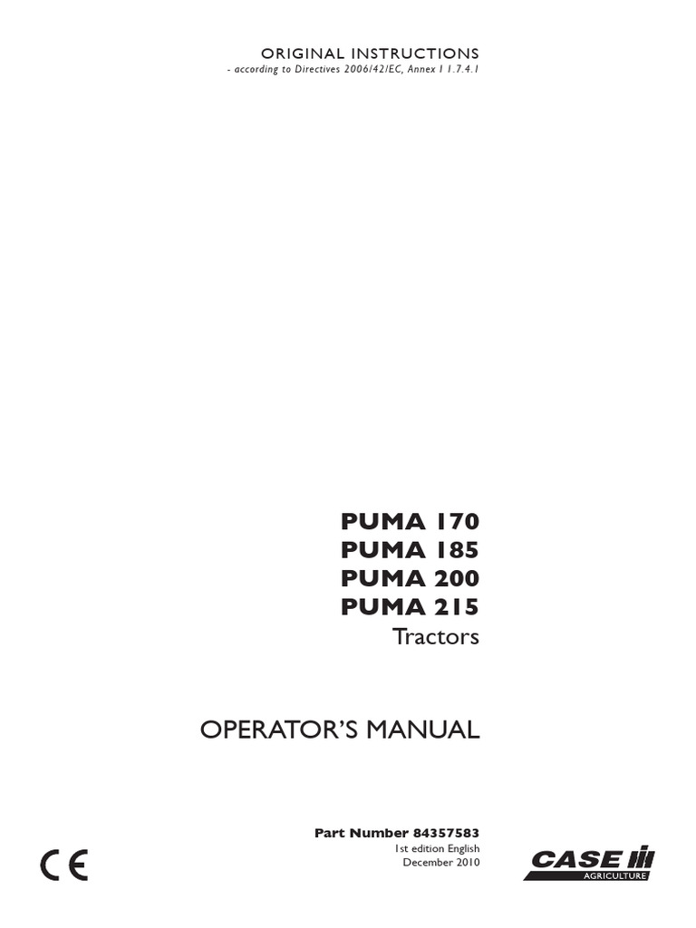 CASE PUMA Tractor Operator's Manual | PDF | Gallon | Litre