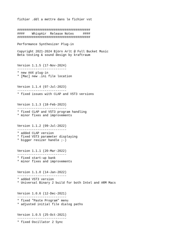 WhispAir VST Release Notes 1.1.5 | PDF