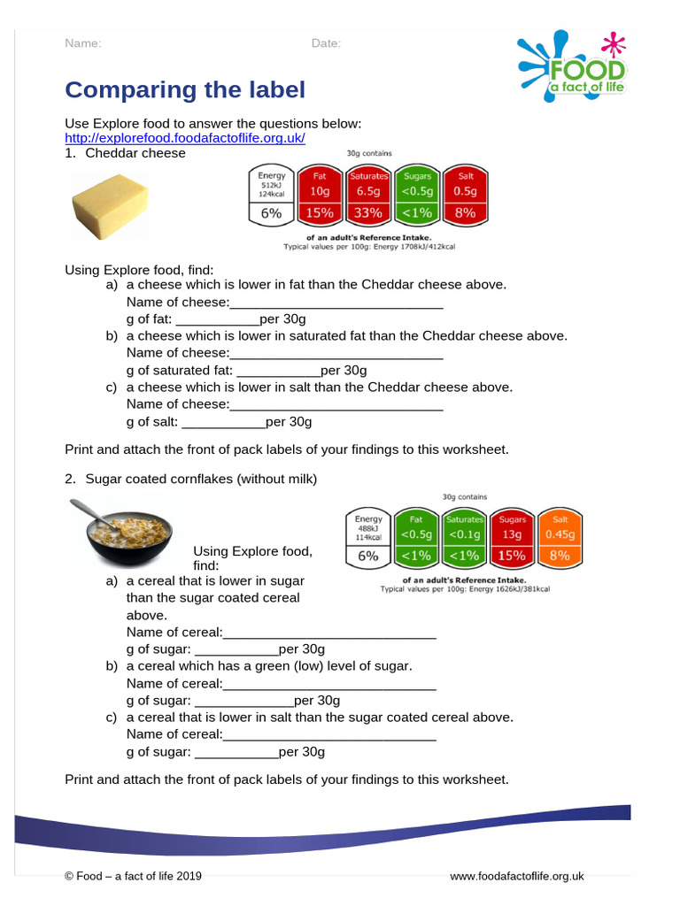 Food Label Comparison Worksheet | PDF | Fat | Foods