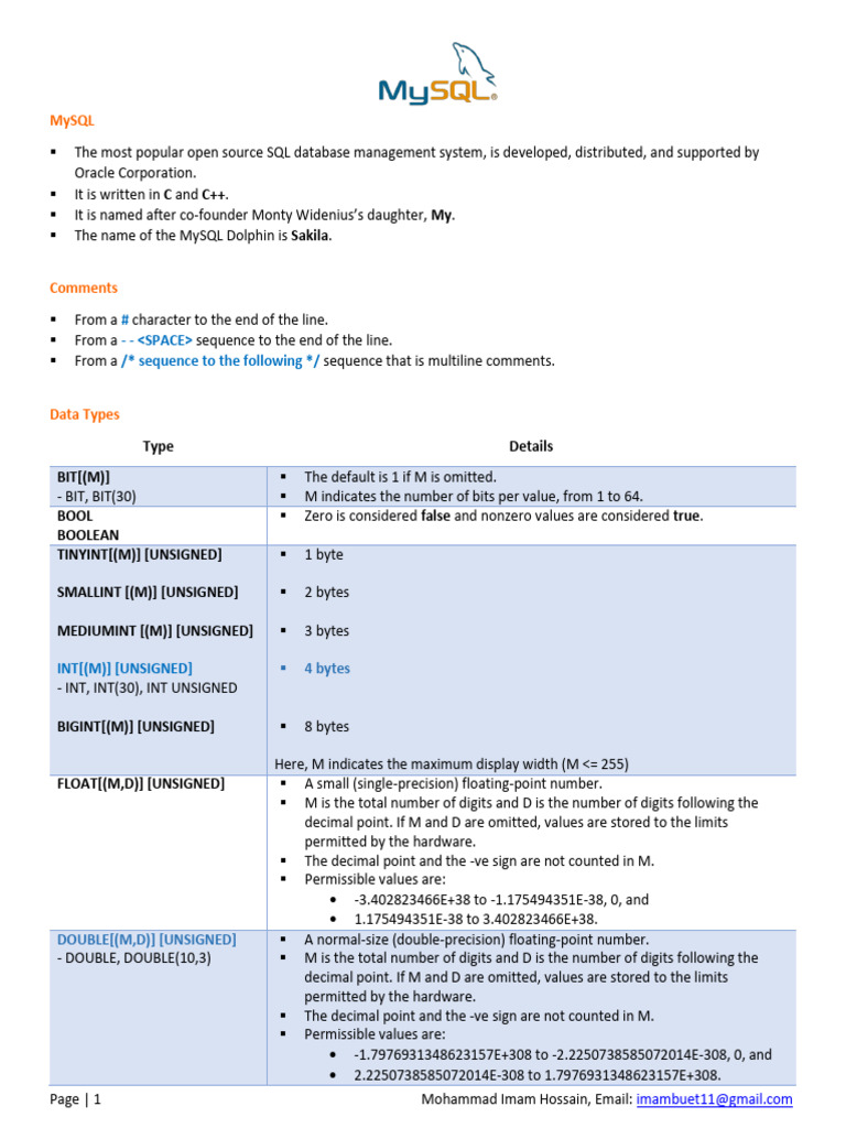 Mysql Rdbms 210325213847 | PDF | Integer (Computer Science) | Boolean ...