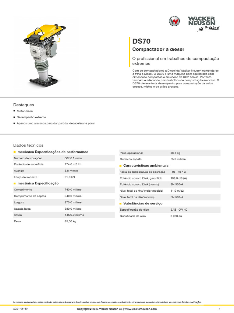 Compactador Diesel DS70: Desempenho Extremo | PDF | Diesel