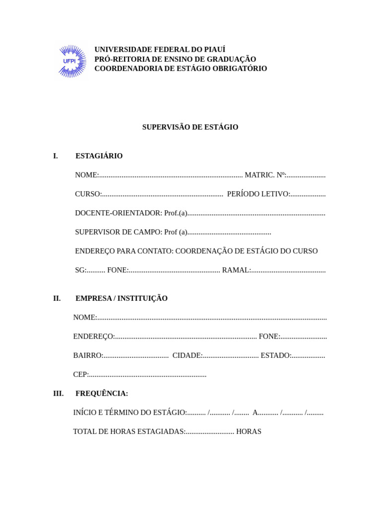 Supervisão de Estágio na UFPI | PDF