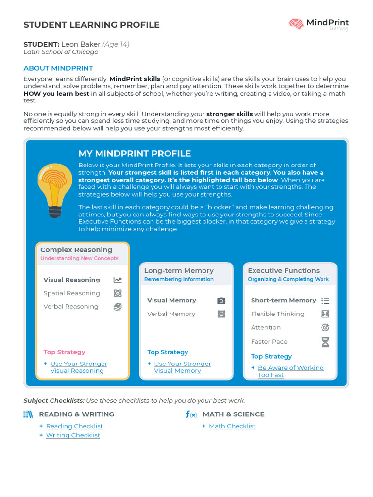 My Mindprint Profile | PDF | Memory | Reason