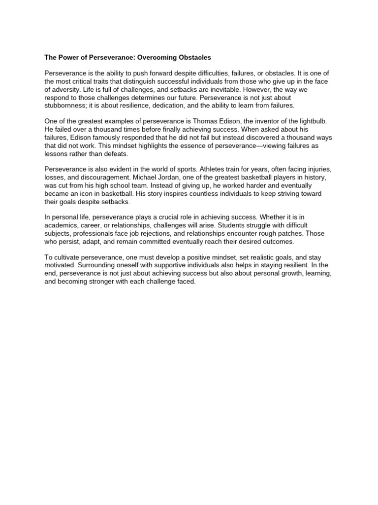 The Power of Perseverance Obstacles PDF