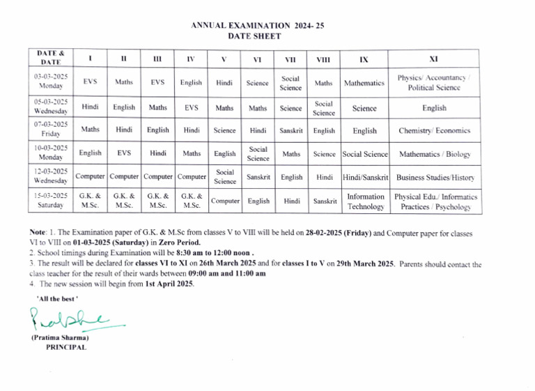 Annual Examination Schedule 2024-25 | PDF | Inquiry | Science