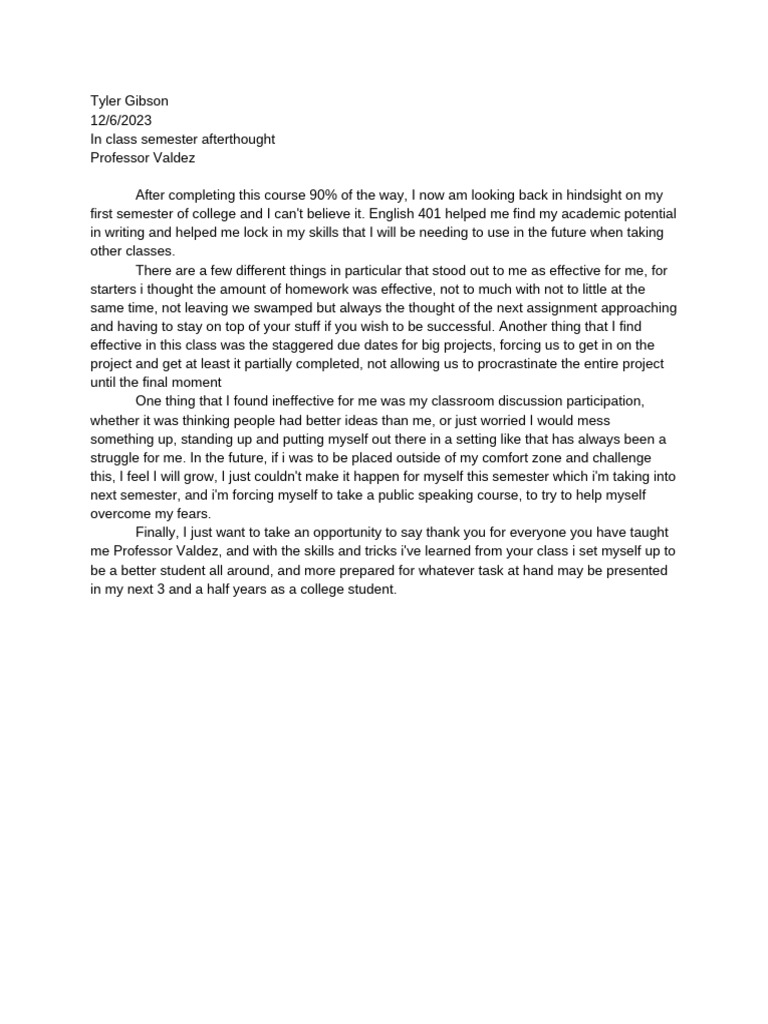 In Class Semester Afterthought | PDF
