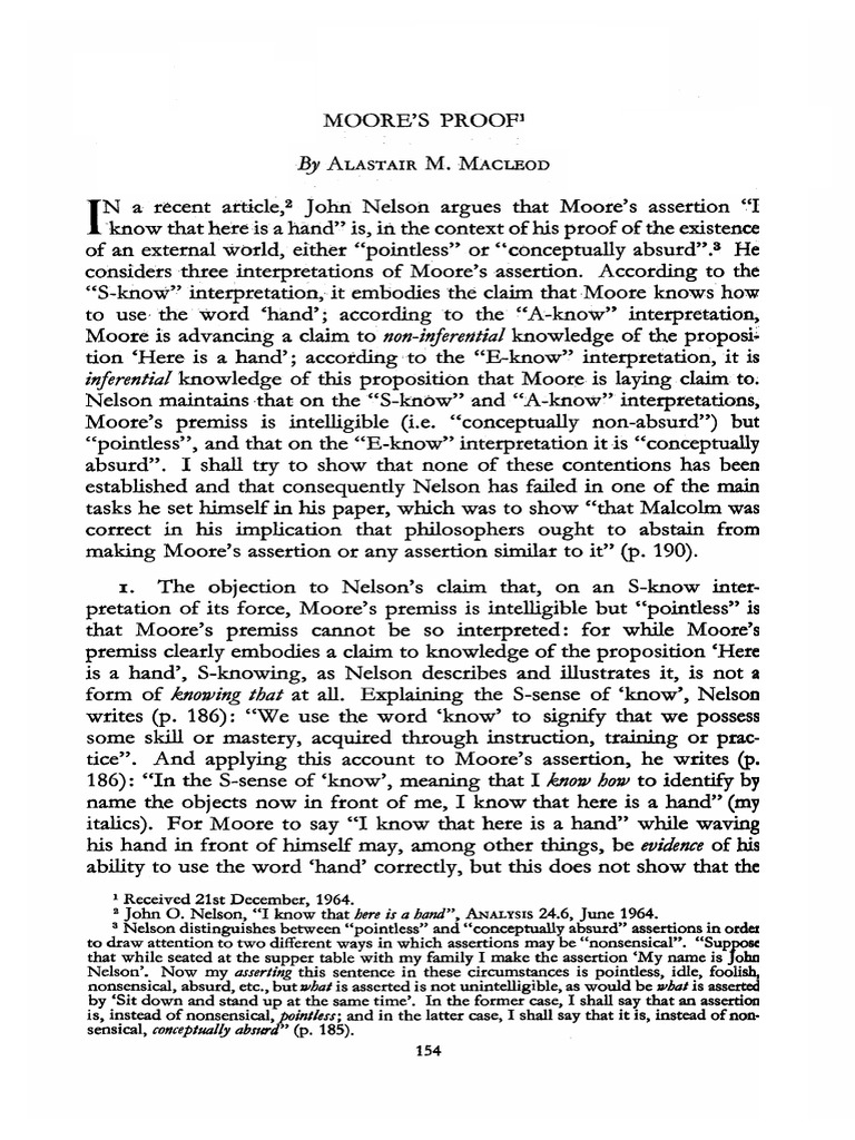Analyzing Moore's Knowledge Claims | PDF | Evidence | Argument
