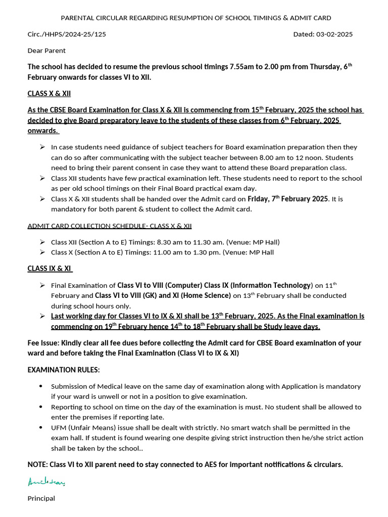 Resumption of School Timings - 03022025 - 120532 | PDF | Qualifications ...