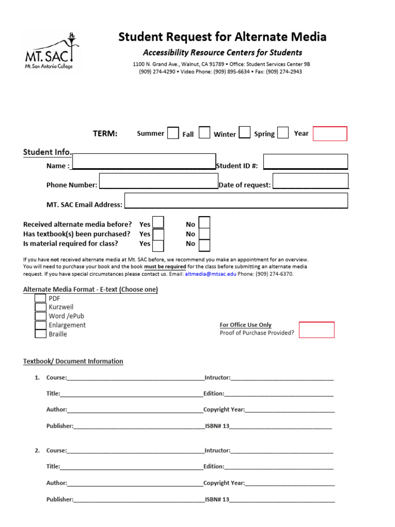 Alternate Media Request Form 2024 | PDF | Textbook | Books