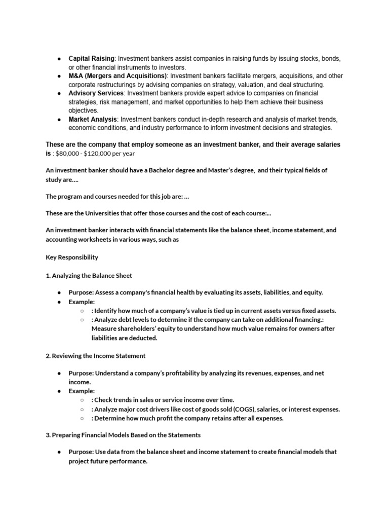 Investment Banking Roles and Responsibilities | PDF | Expense | Investing