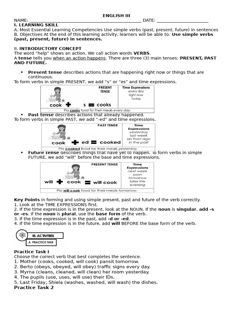 ENGLISH 3 - Tenses of Verbs | PDF | Verb | Grammatical Tense