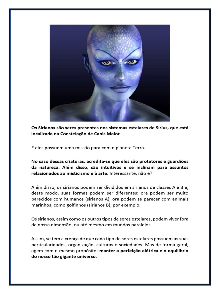 Características dos Sirianos de Sirius | PDF | Estrelas | Astronomia