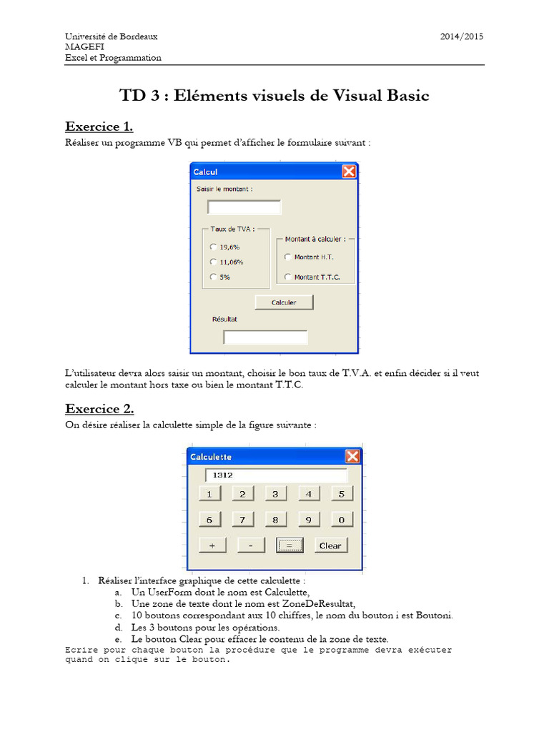 Programmation Visual Basic : Formulaires et Calculatrice | PDF