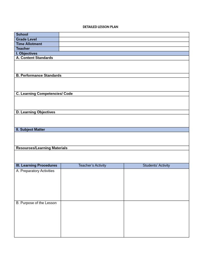 Detailed Lesson Plan Format | PDF