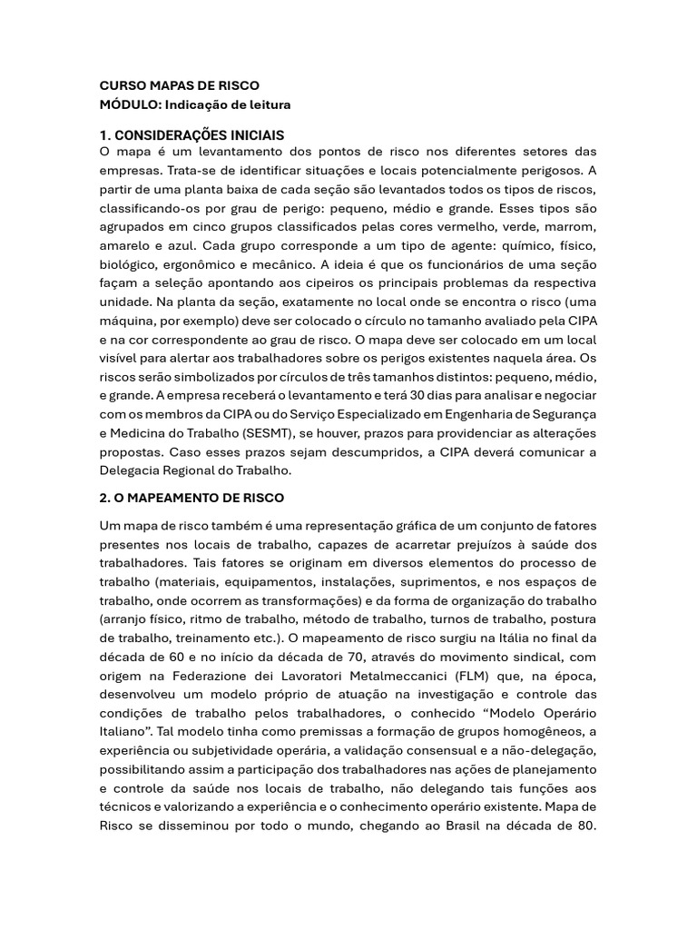 Mapeamento de Riscos Ocupacionais | PDF | Segurança e saúde ocupacional ...