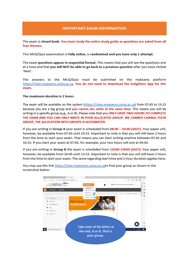 UNISA Online Exam Guidelines | PDF | Multiple Choice