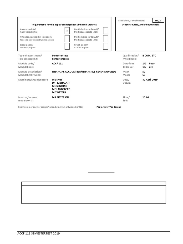2019 ACCF 111 Semester Test | PDF | Value Added Tax | Business