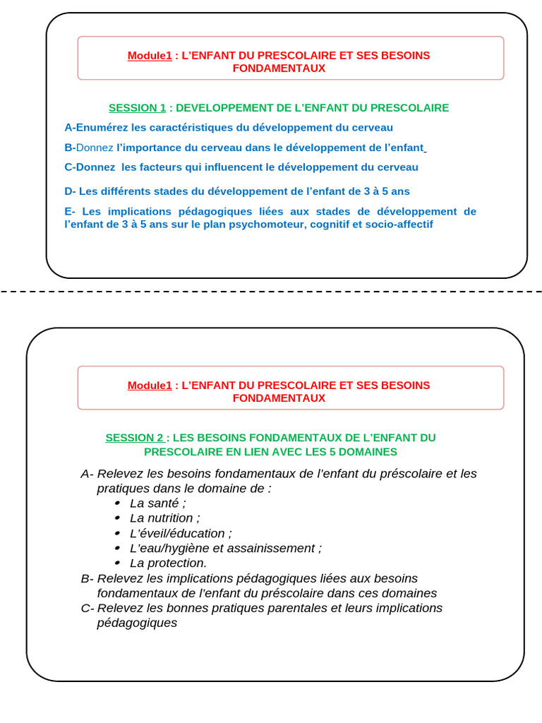 Besoins fondamentaux de l'enfant préscolaire | PDF | Psychologie du ...