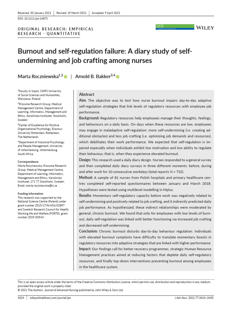 Nurse Burnout: Impact on Self-Regulation | PDF | Occupational Burnout ...