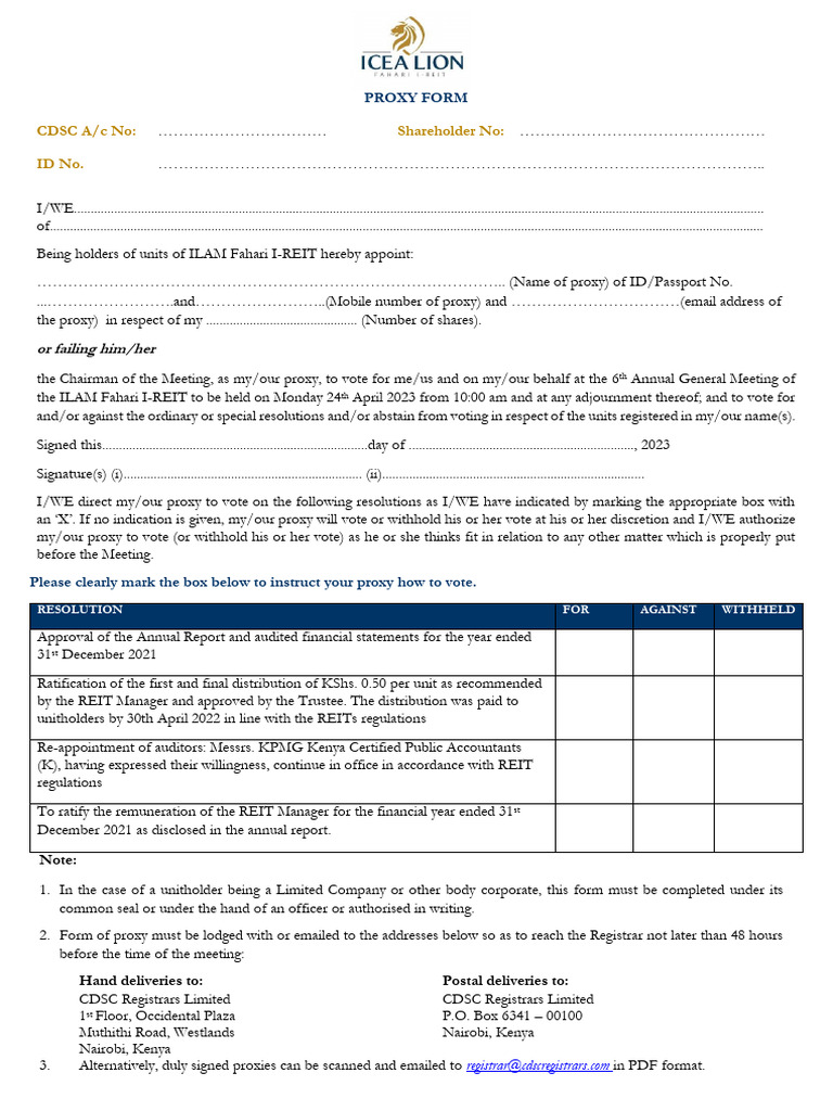 ILAM Fahari I-REIT Proxy Form | PDF | Business