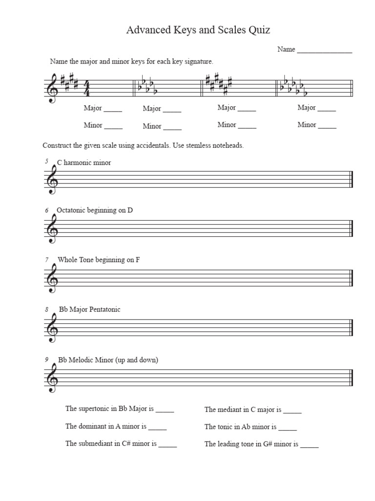 Adv Scales Quiz - Score | PDF