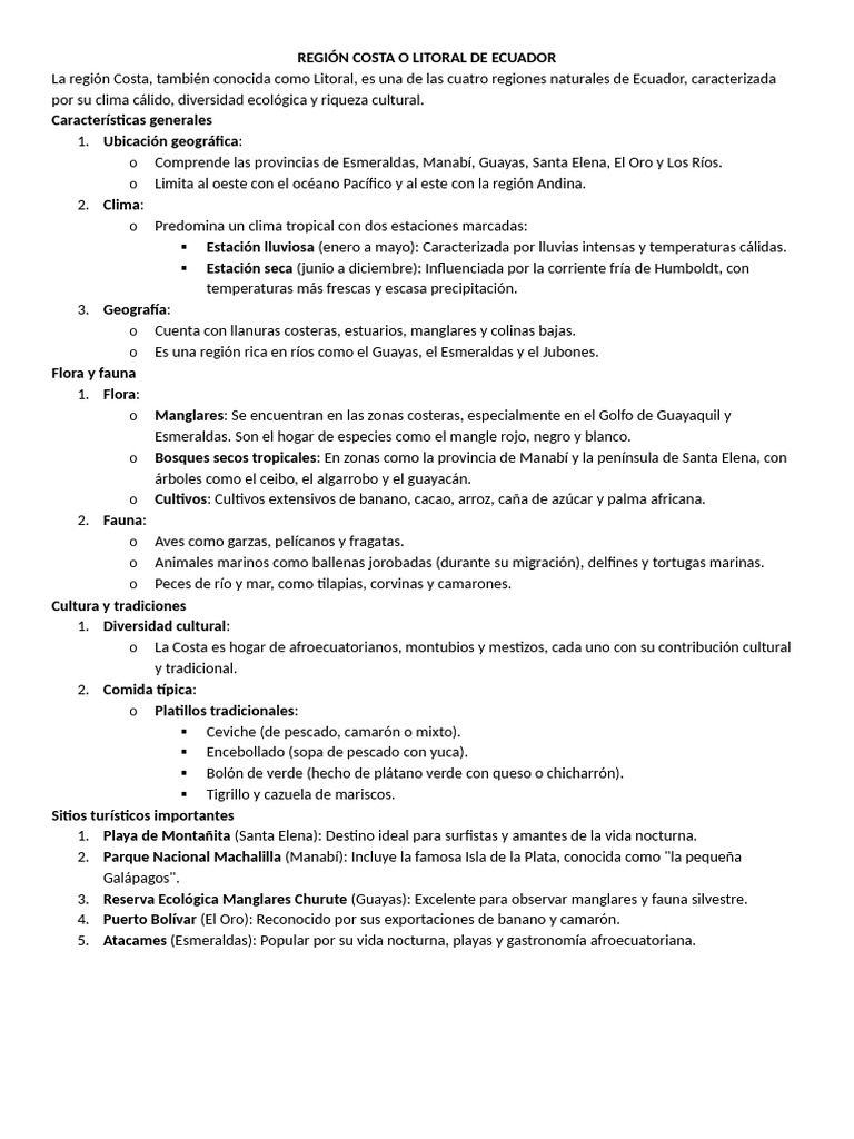 Características de la Región Costa de Ecuador | PDF | Fuerza | Las ...