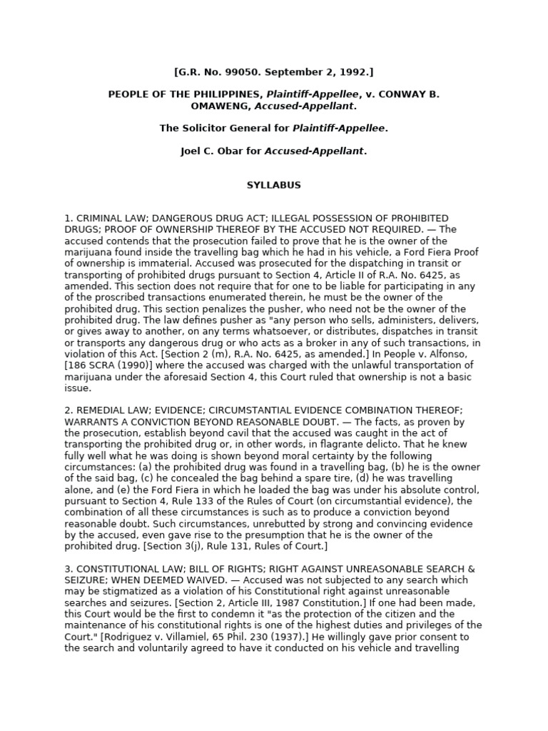 PP Vs Omaweng Rights Against Unreasonable Search and Seizure | PDF ...