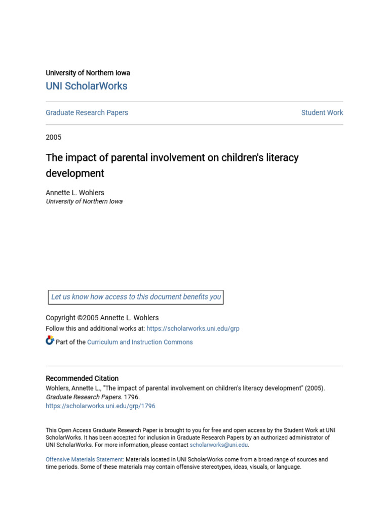 The Impact of Parental Involvement On Childrens Literacy Develop | PDF ...