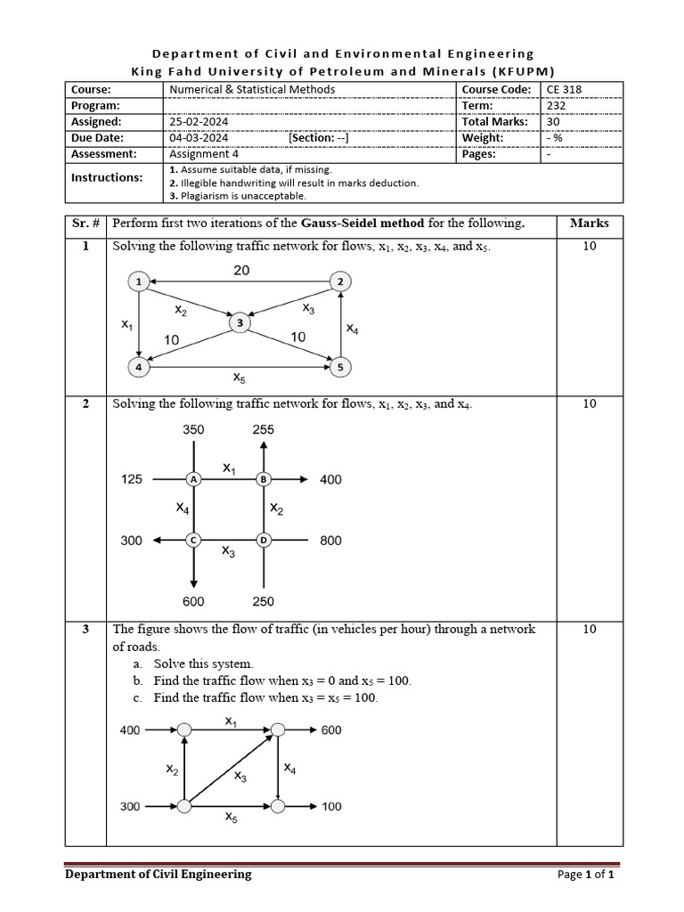 Gauss-Seidel Method Assignment CE 318 | PDF