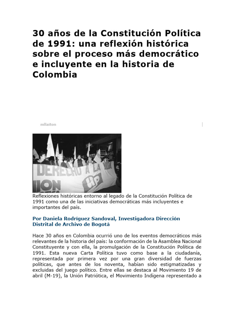 30 Años de la Constitución de 1991 en Colombia | PDF | Colombia ...