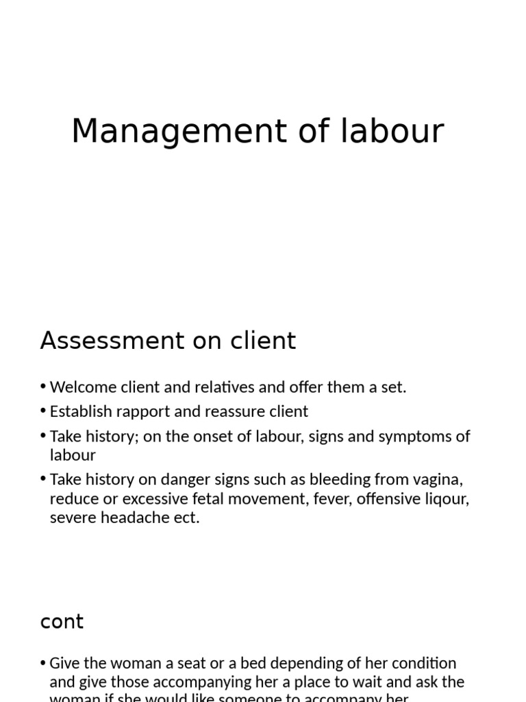 Labour Management and Monitoring Guide | PDF | Childbirth | Clinical ...