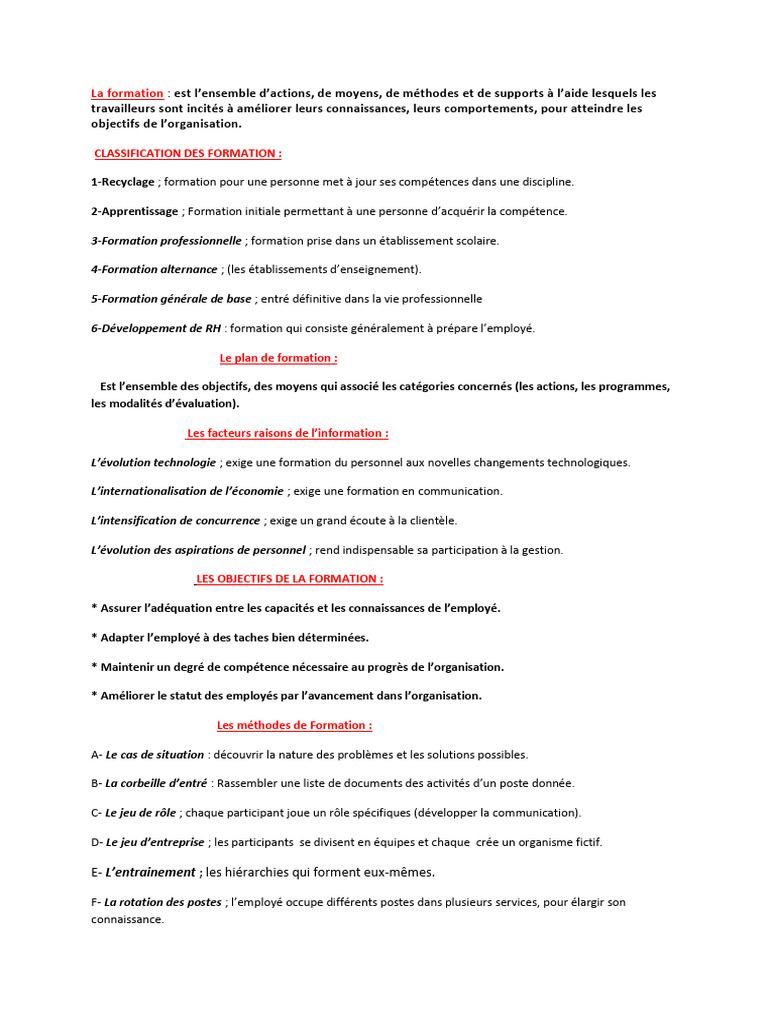 Types et objectifs de la formation professionnelle | PDF