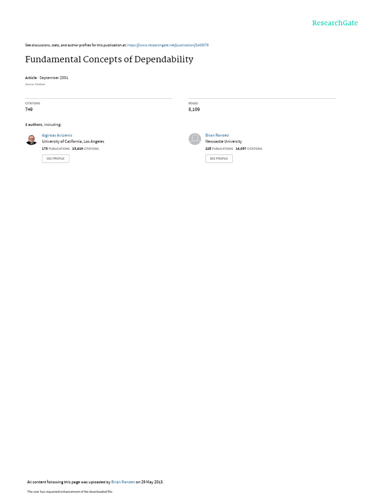 Fundamental Concepts of Dependability | PDF | Formal Verification ...