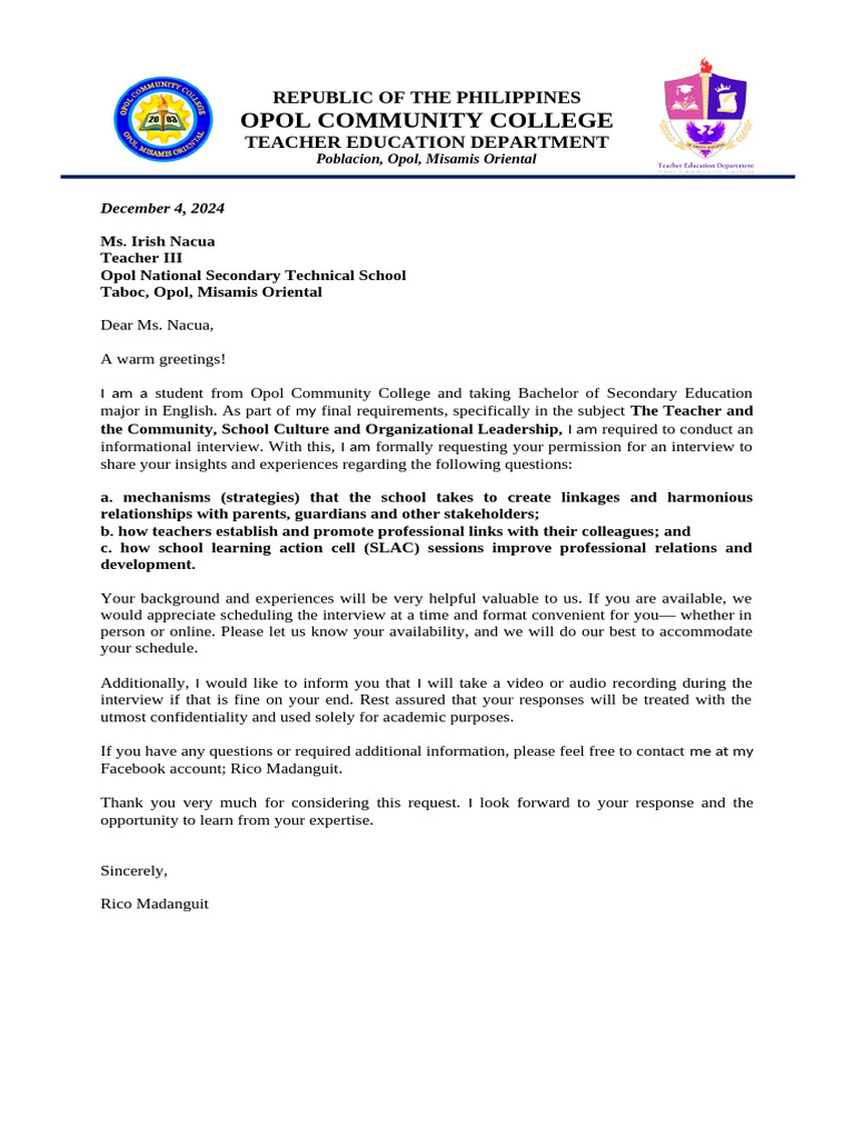 Interview Request for Teacher Insights | PDF